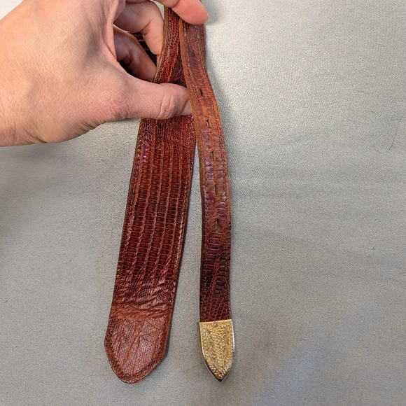 Vintage Justin Boots Genuine Lizard Brown Leather Belt